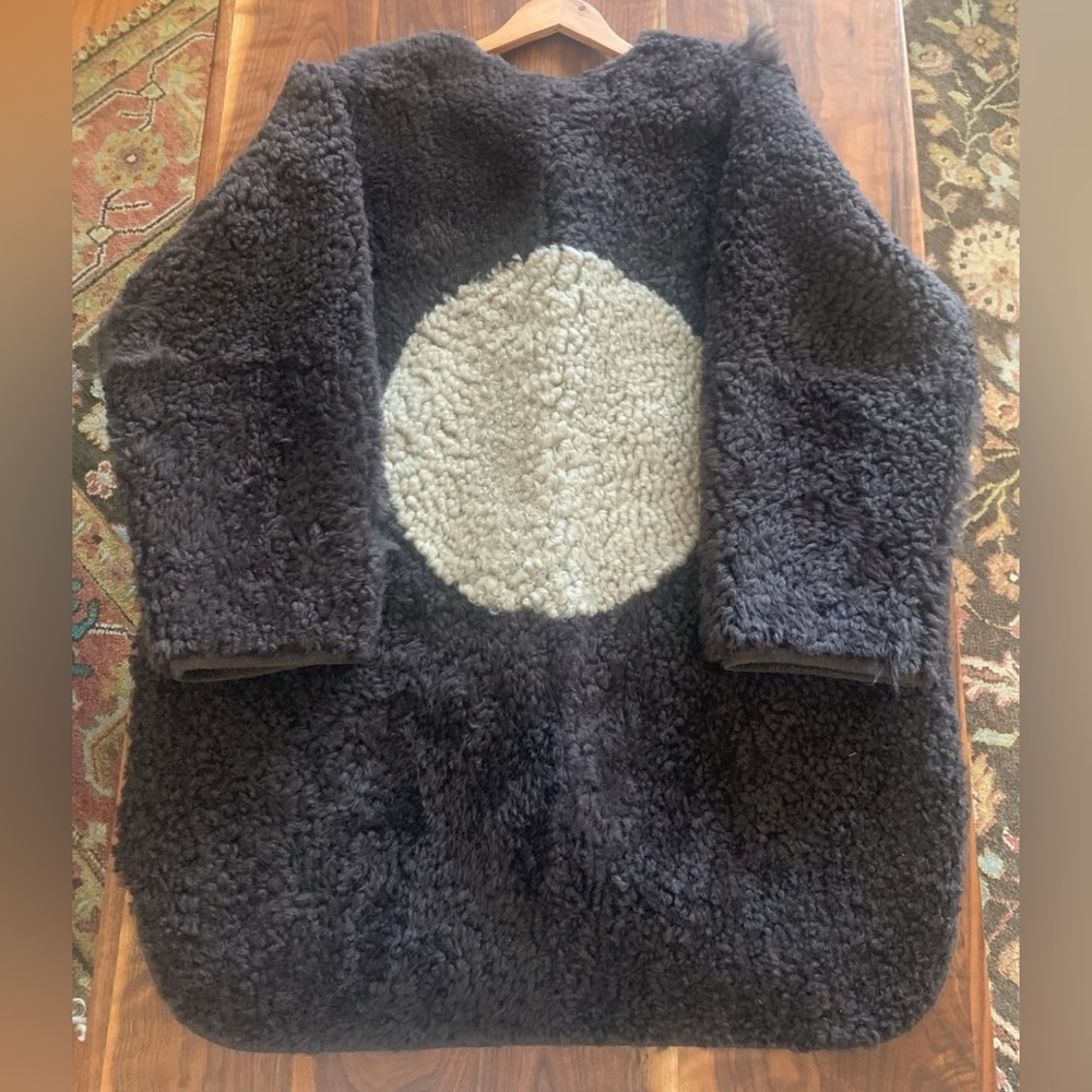 NWT Milena Silvano Licorice Sheepskin Moon Coat Size Large